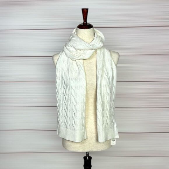 NWT Talbots White Long Scarf Cotton Blend Cable Knit 10x76” - Picture 2 of 7